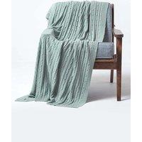 Homescapes Cotton Cable Knit Throw Soft & Cosy Vintage Blanket in Duck Egg Blue | Size: 150 cm x 200 cm
