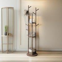 FURNOS Rotating 360 Wooden Coat Stand With 9 Hooks in Brown