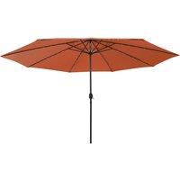 Outdoor Parasol with LED Lights and Metal Pole 400 cm Terracotta