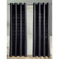 Homescapes Cotton Rajput Ribbed Curtain Pair in Black | Size: 167 cm width x 183 cm drop