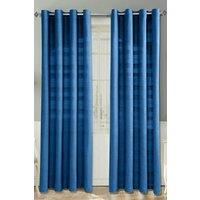 Homescapes Cotton Rajput Ribbed Curtain Pair in Blue | Size: 167 cm width x 183 cm drop
