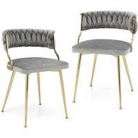 Costway Set of 2 Dining Chairs Upholstered Armless Velvet Accent Chair With Woven Back in Grey