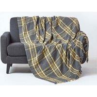 Homescapes Tartan Check Sofa & Bed Throw in Yellow | Size: 255 cm x 360 cm