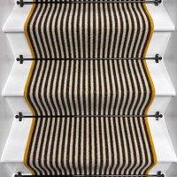 RainbowHome Stripe Quality Wool Stair Runner Loop Pile 100% Wool Yellow Edge in Black | Size: 55 cm x 650 cm
