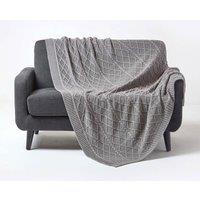Homescapes Diamond Cable Knit Cotton Throw in Grey | Size: 150 cm x 200 cm