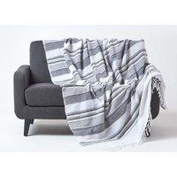 Homescapes Cotton Morocco Striped Throw in Light Grey | Size: 255 cm x 360 cm