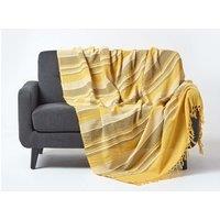 Homescapes Cotton Morocco Striped Throw in Yellow | Size: 255 cm x 360 cm