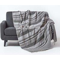 Homescapes Cotton Morocco Striped Throw in Grey | Size: 255 cm x 360 cm