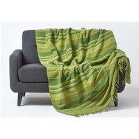 Homescapes Cotton Morocco Striped Throw in Green | Size: 255 cm x 360 cm