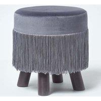 Homescapes Warwick Velvet Footstool with Legs in Grey