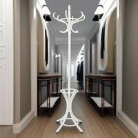 Rafaelo Mobilia Wooden Coat Stand With 12 Hooks in White