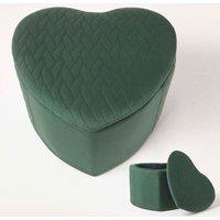Homescapes Arundel Heart-Shaped Velvet Footstool with Storage in Emerald