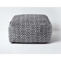 Homescapes Trance Diamond Pattern Square Bean Filled Pouffe, 60 cm in Black
