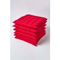 Homescapes 6 Pack Seat Pads Luxury 100% Cotton Indoor Outdoor Garden Cushion, 40cm in Red | Size: 40 cm x 40 cm