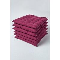 Homescapes 6 Pack Seat Pads Luxury 100% Cotton Indoor Outdoor Garden Cushion, 40cm in Plum | Size: 40 cm x 40 cm