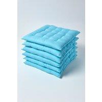 Homescapes 6 Pack Seat Pads Luxury 100% Cotton Indoor Outdoor Garden Cushion, 40cm in Light Blue | Size: 40 cm x 40 cm