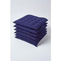 Homescapes 6 Pack Seat Pads Luxury 100% Cotton Indoor Outdoor Garden Cushion, 40cm in Navy | Size: 40 cm x 40 cm