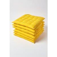 Homescapes 6 Pack Seat Pads Luxury 100% Cotton Indoor Outdoor Garden Cushion, 40cm in Yellow | Size: 40 cm x 40 cm