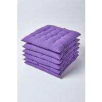 Homescapes 6 Pack Seat Pads Luxury 100% Cotton Indoor Outdoor Garden Cushion, 40cm in Purple | Size: 40 cm x 40 cm