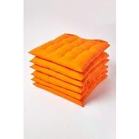 Homescapes 6 Pack Seat Pads Luxury 100% Cotton Indoor Outdoor Garden Cushion, 40cm in Orange | Size: 40 cm x 40 cm