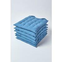 Homescapes 6 Pack Seat Pads Luxury 100% Cotton Indoor Outdoor Garden Cushion, 40cm in Blue | Size: 40 cm x 40 cm