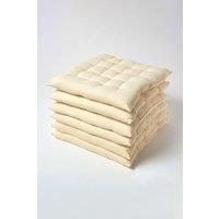 Homescapes 6 Pack Seat Pads Luxury 100% Cotton Indoor Outdoor Garden Cushion, 40cm in Cream | Size: 40 cm x 40 cm