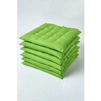 Homescapes 6 Pack Seat Pads Luxury 100% Cotton Indoor Outdoor Garden Cushion, 40cm in Lime | Size: 40 cm x 40 cm