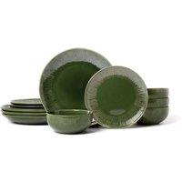 Mikasa Jardin 12-Piece Stoneware Dinner Set, Green in Dark Green