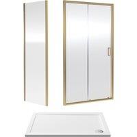Balterley Ruwa Sliding Shower Suite: 6mm Glass Tray Door Panel 1200x760mm Brass in Metallics