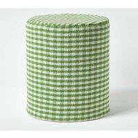 Homescapes Gingham Check Round Pouffe Cotton in Green