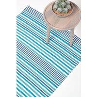 Homescapes Modern Scandinavian Style Striped Cotton Rug in Blue | Size: 150 cm x 240 cm