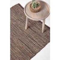Homescapes Madras Leather Hemp Rug in Brown | Size: 120 cm x 180 cm