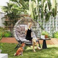 OUTSUNNY Egg Chair with Cushion Steel Frame & Side Pocket for Indoor Outdoor in Light Grey