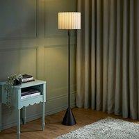 ValueLights Mitch Linen Stripe Lamp Shade Black Single Stem Triangle Floor Lamp in Off-White