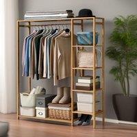 Rafaelo Mobilia Bamboo Clothes Rail With 5 Shelves in Light Brown
