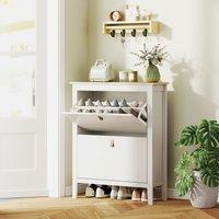 HOMCOM 2 Drawer Shoe Cabinet with Flip Doors for Hallway, Entryway in White | Size: Small
