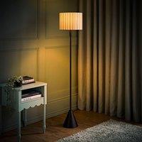 ValueLights Mitch Linen Stripe Lamp Shade Black Triangle Floor Lamp with LED Bulb in Off-White