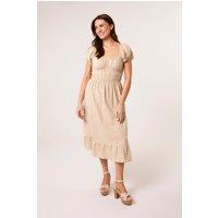 Blue Vanilla Women's Shirred Waist Stone Short Sleeve Slip On Square Midi Dress | Size: Large