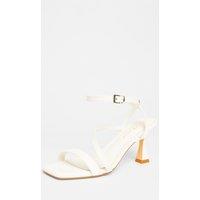Quiz Women's White Wide Fit Asymmetric Strap Heels | Size: 3