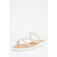 Quiz Women's White Wide Fit Diamante Flat Sandals | Size: 3