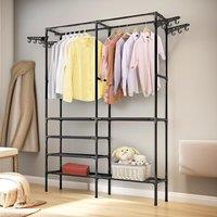 Pirlo Plush Heavy Duty Metal Clothes Rail Open Wardrobe in Black