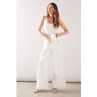 Wallis Women's Tie Waist Wide Leg Trouser in Ivory | Size: 14