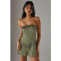 Hand Embellished Sequin Fringe Stud Bandeau Playsuit