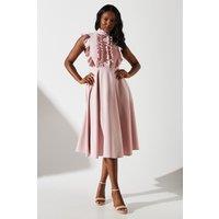 Sleeveless Ruffle Crepe Midi Dress