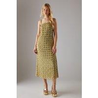 Hand Embellished Sequin Grid Strappy Column Midi Dress
