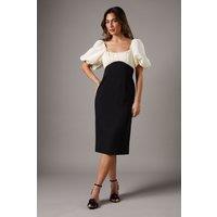 Puff Sleeve Contrast Bodice Dress