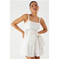 MissPap Women's Poplin Bow Mini Dress in White | Size: 10