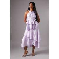 Coast Women's Petite Cross Neck Tiered Ruffle Dress in Lilac | Size: 6