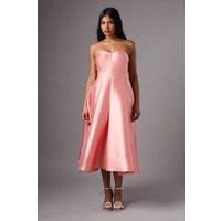 Petite Pleated Twill Midi Dress With Sweetheart Neckline