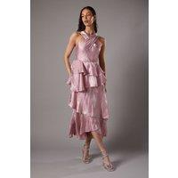 Cross Neck Tiered Ruffle Dress